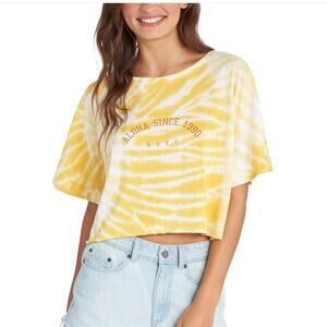NEW Roxy T-Shirt Cropped Tie-Dye Relaxed Fit Short Sleeves Raw Hem XL